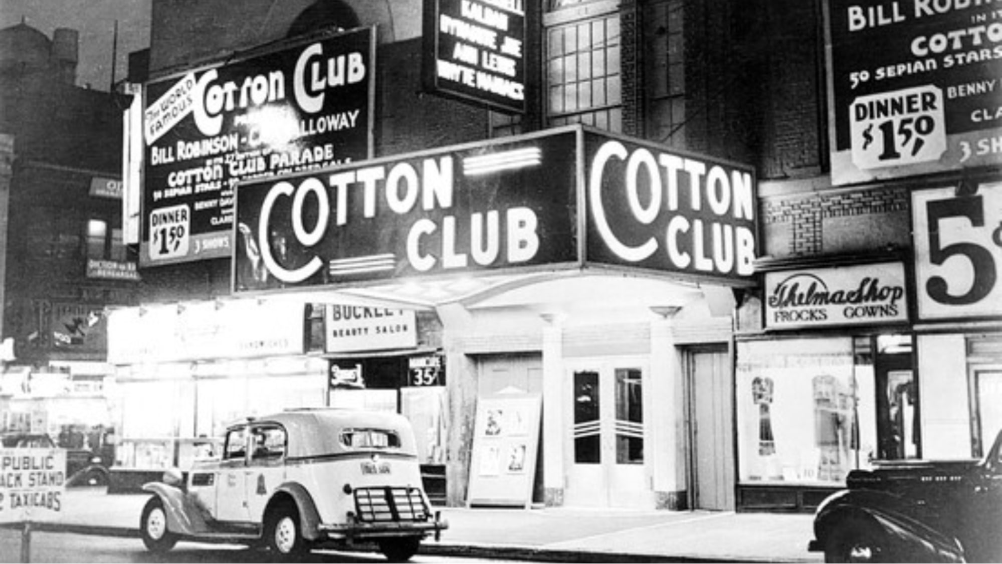 Historic Cotton Club in Harlem, legendary jazz venue tied to Harlem Renaissance and cannabis culture